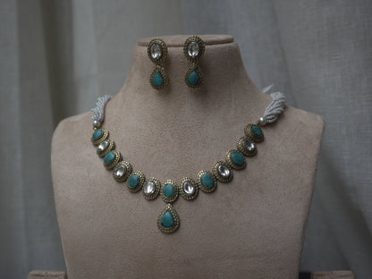 Regalia Turquoise Polki Necklace Set