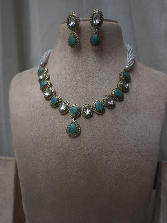 Regalia Turquoise Polki Necklace Set