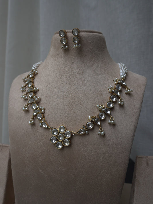 Regalia Polki & Pearl Cluster Necklace Set
