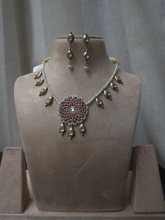 Regalia Ruby Lotus Polki Necklace Set