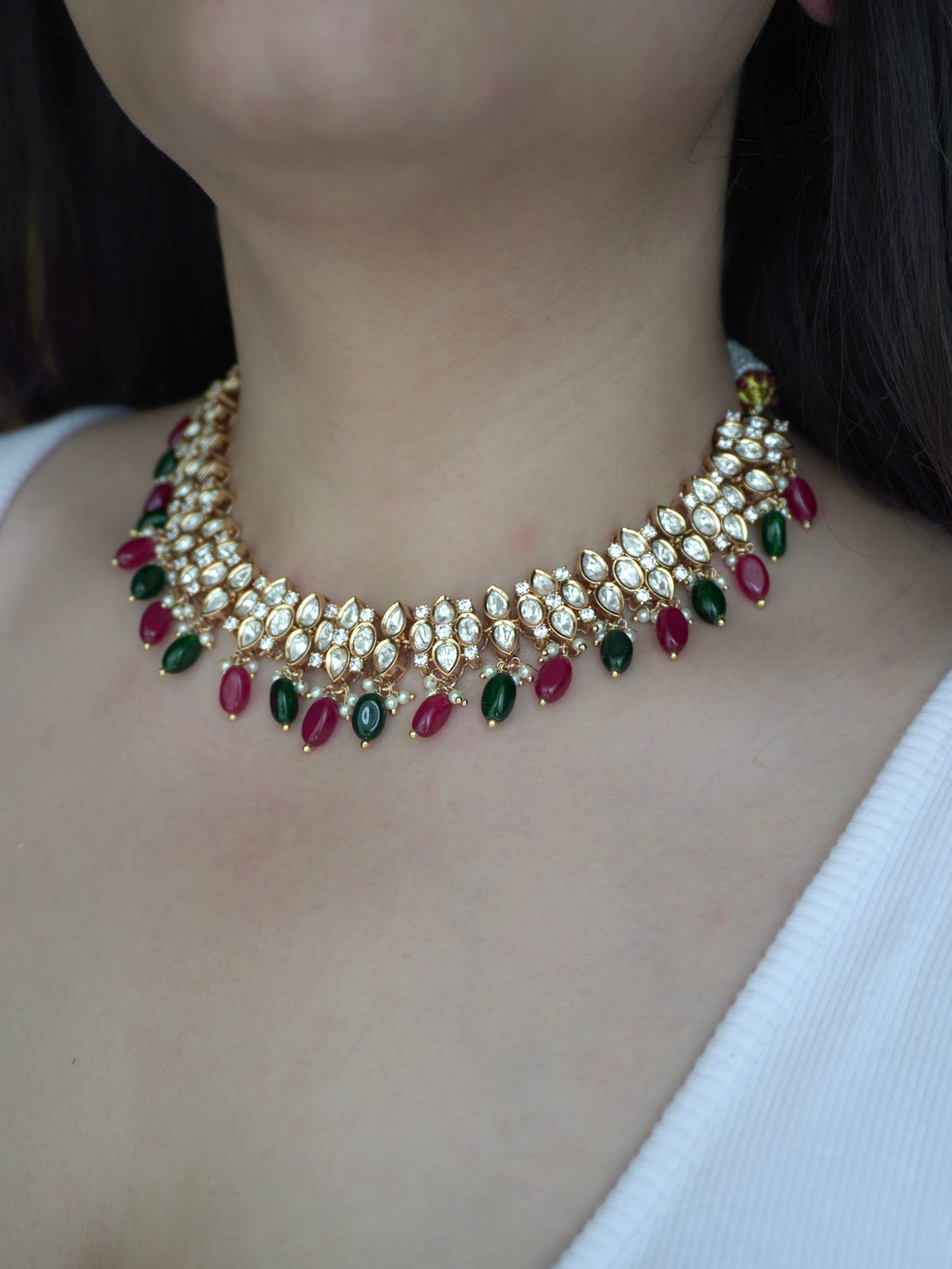 Multicolour Polki Riya Necklace Set (Necklace & Earrings)