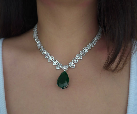 Emerald Drop Diamond Necklace (Necklace & Earrings)