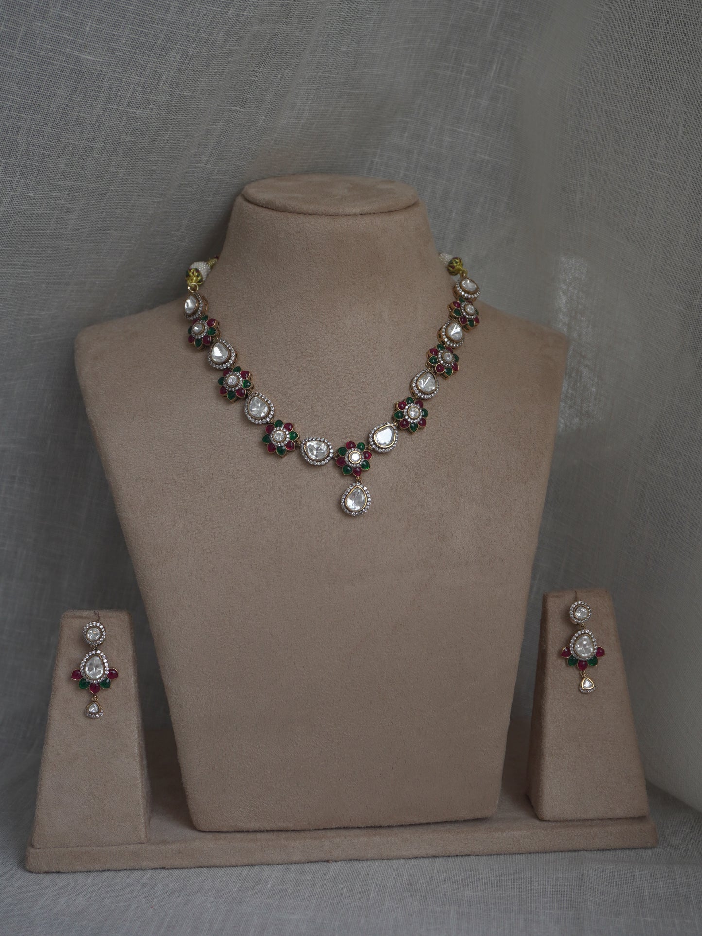 Multicolor Floral Polki Necklace Set
