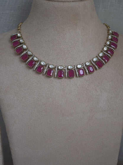 Ruby Square Cut Necklace Set
