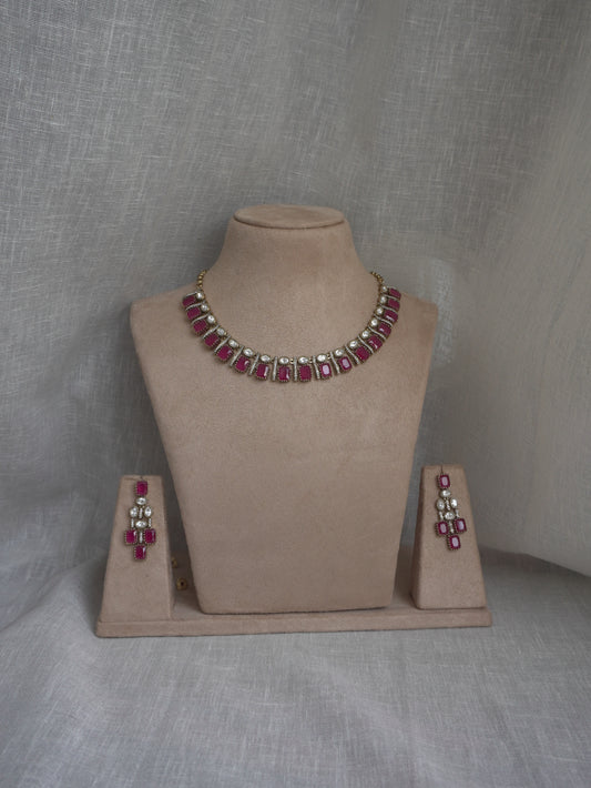 Ruby Square Cut Necklace Set