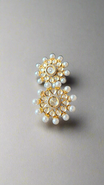 Polki Pearl Stud Earrings