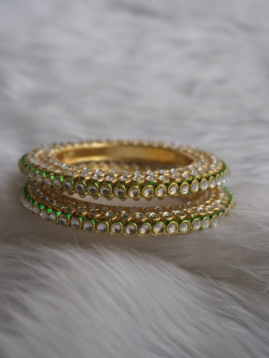 Green Kundan Statement Bangles - Set of 2