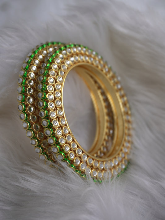 Green Kundan Statement Bangles - Set of 2