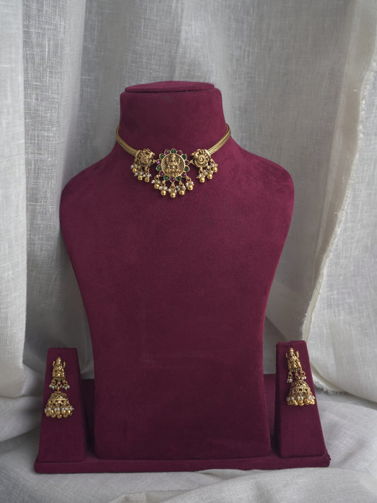 2 in 1 Laxmi Temple Necklace Set (Necklace & Earrings)