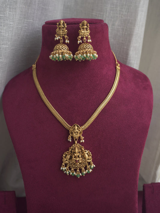 Temple Laxmi Pendant Necklace Set (Necklace & Earrings)