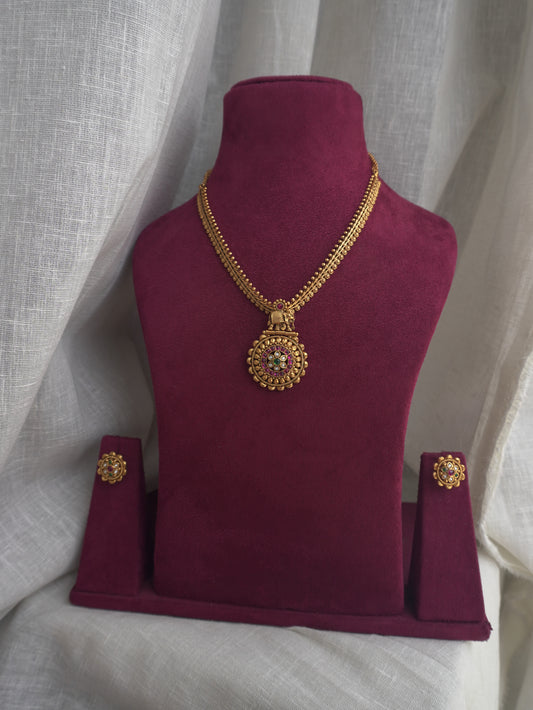 Temple Elephant Pendant Necklace Set (Earrings & Necklace)