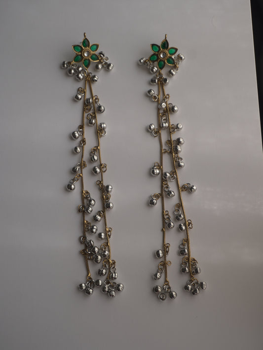 Zariya Green Ghungroo Cascade Earrings