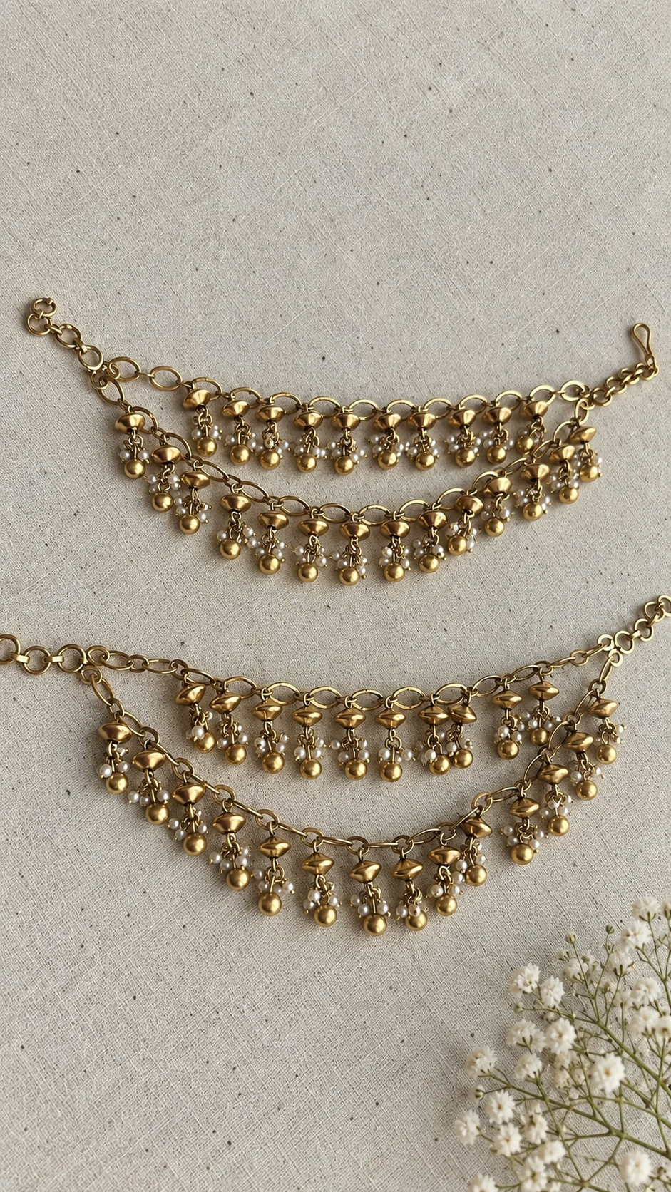 Jhankaar Two-Layer Kanauti with Golden Bead Drops (Ear Chain)