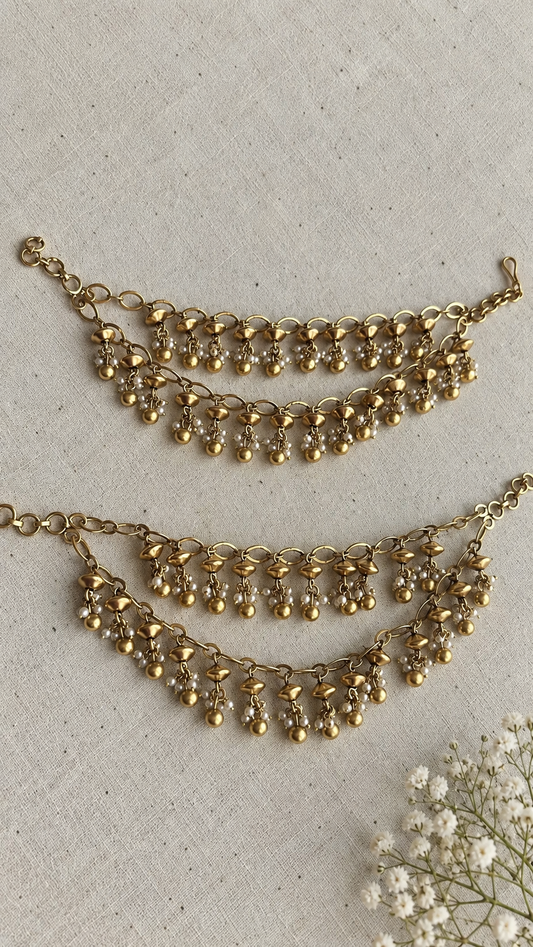Jhankaar Two-Layer Kanauti with Golden Bead Drops (Ear Chain)