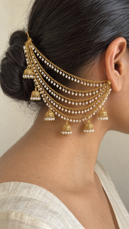Nazakat Pearl Kanauti with Jhumkis (Ear Chain)