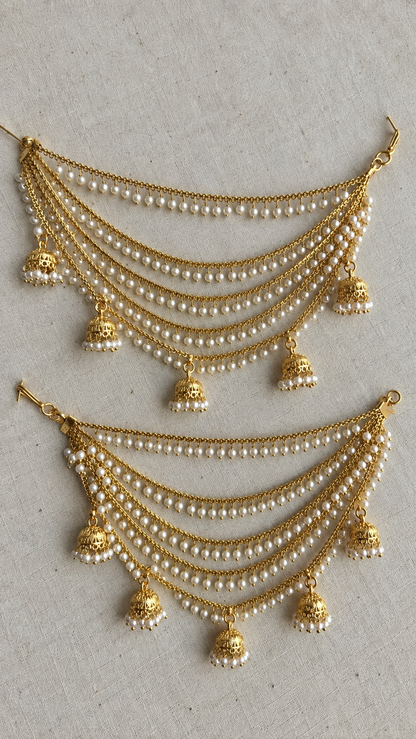 Nazakat Pearl Kanauti with Jhumkis (Ear Chain)