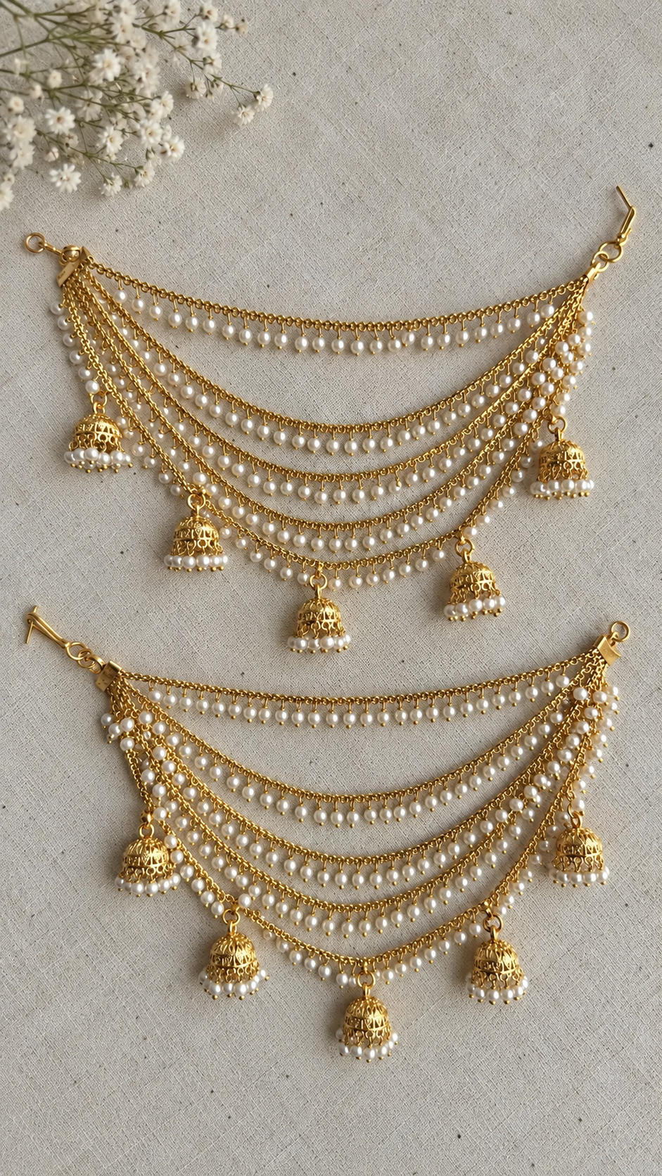 Nazakat Pearl Kanauti with Jhumkis (Ear Chain)