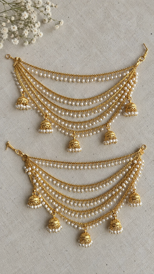 Nazakat Pearl Kanauti with Jhumkis (Ear Chain)