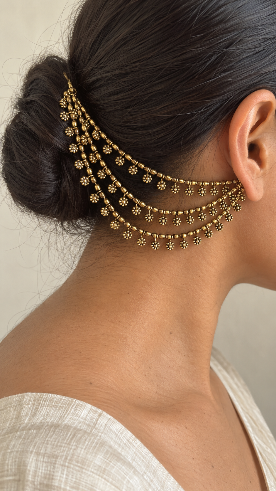 Rimjhim Kundan Kanauti with Half Jhumkis (Ear Chain)