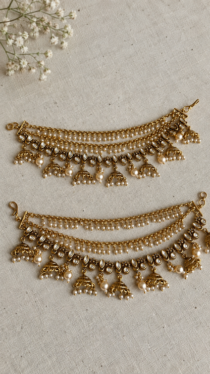 Rimjhim Kundan Kanauti with Half Jhumkis (Ear Chain)