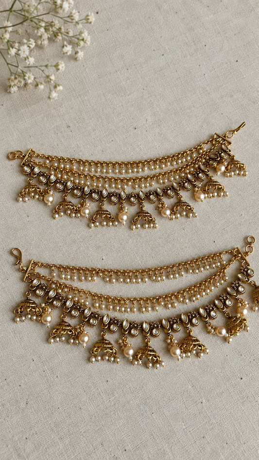 Rimjhim Kundan Kanauti with Half Jhumkis (Ear Chain)