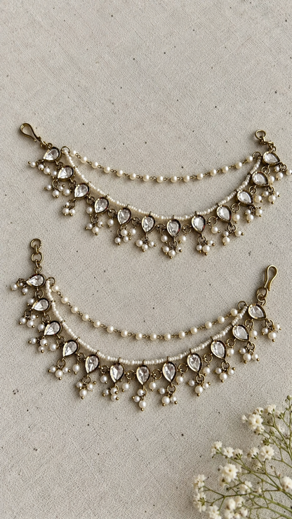 Chandni Kundan and Pearl Kanauti (Ear Chain)