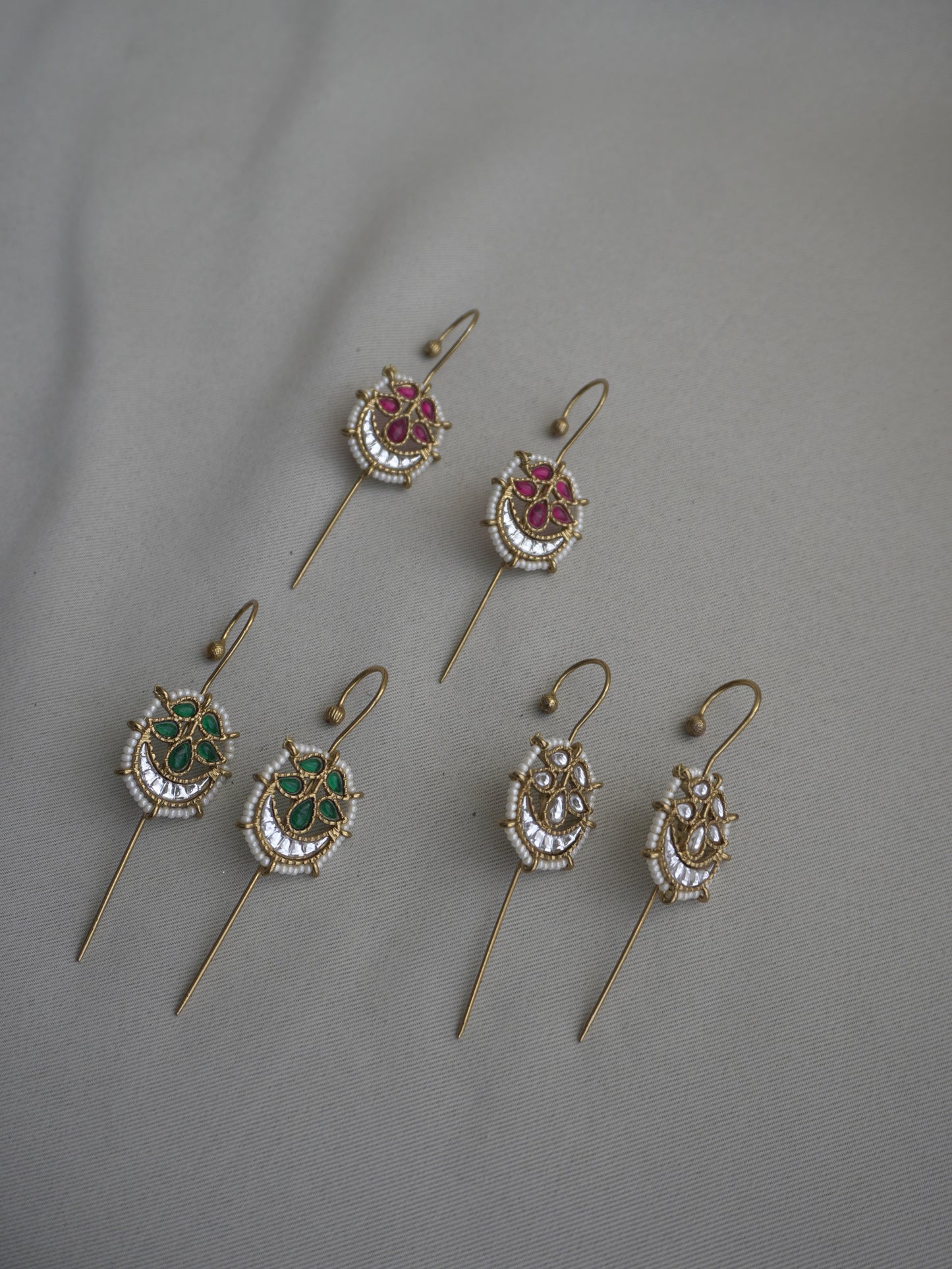 Aaral Green Kundan Crescent Ear Cuffs