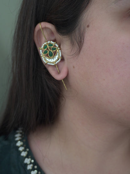 Aaral Green Kundan Crescent Ear Cuffs