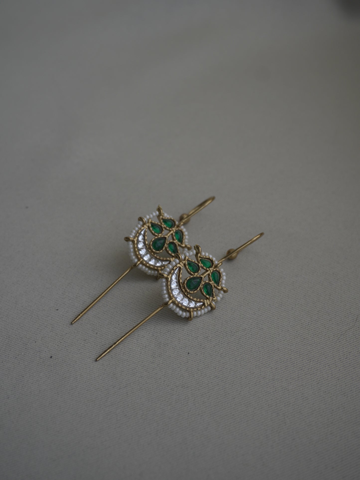 Aaral Green Kundan Crescent Ear Cuffs