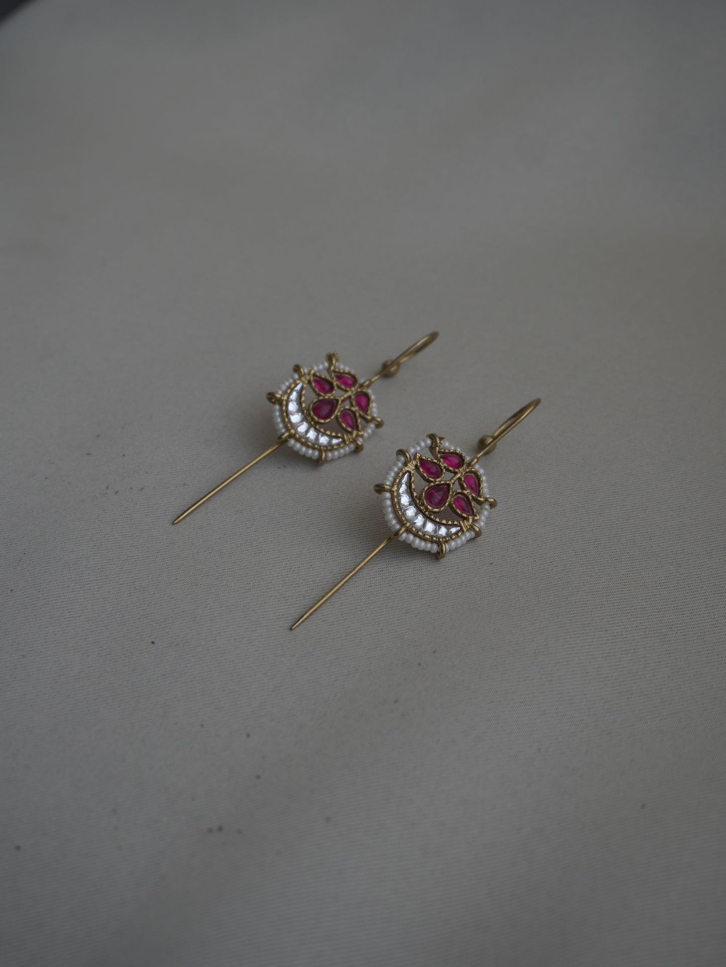 Aaral Green Kundan Crescent Ear Cuffs