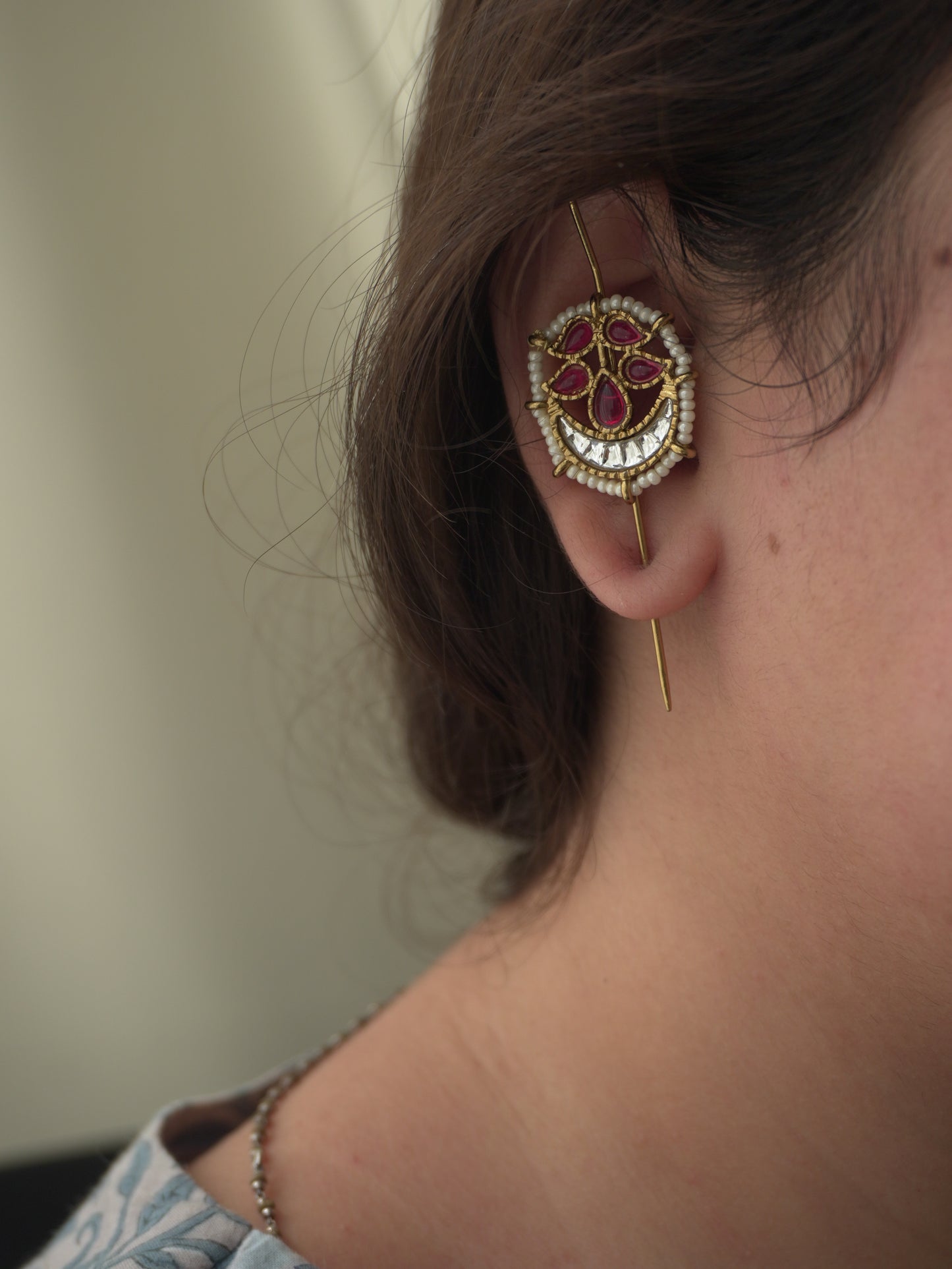 Aaral Green Kundan Crescent Ear Cuffs