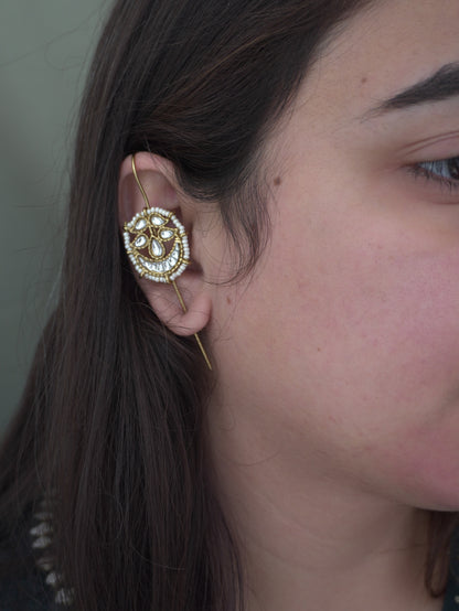 Aaral Green Kundan Crescent Ear Cuffs