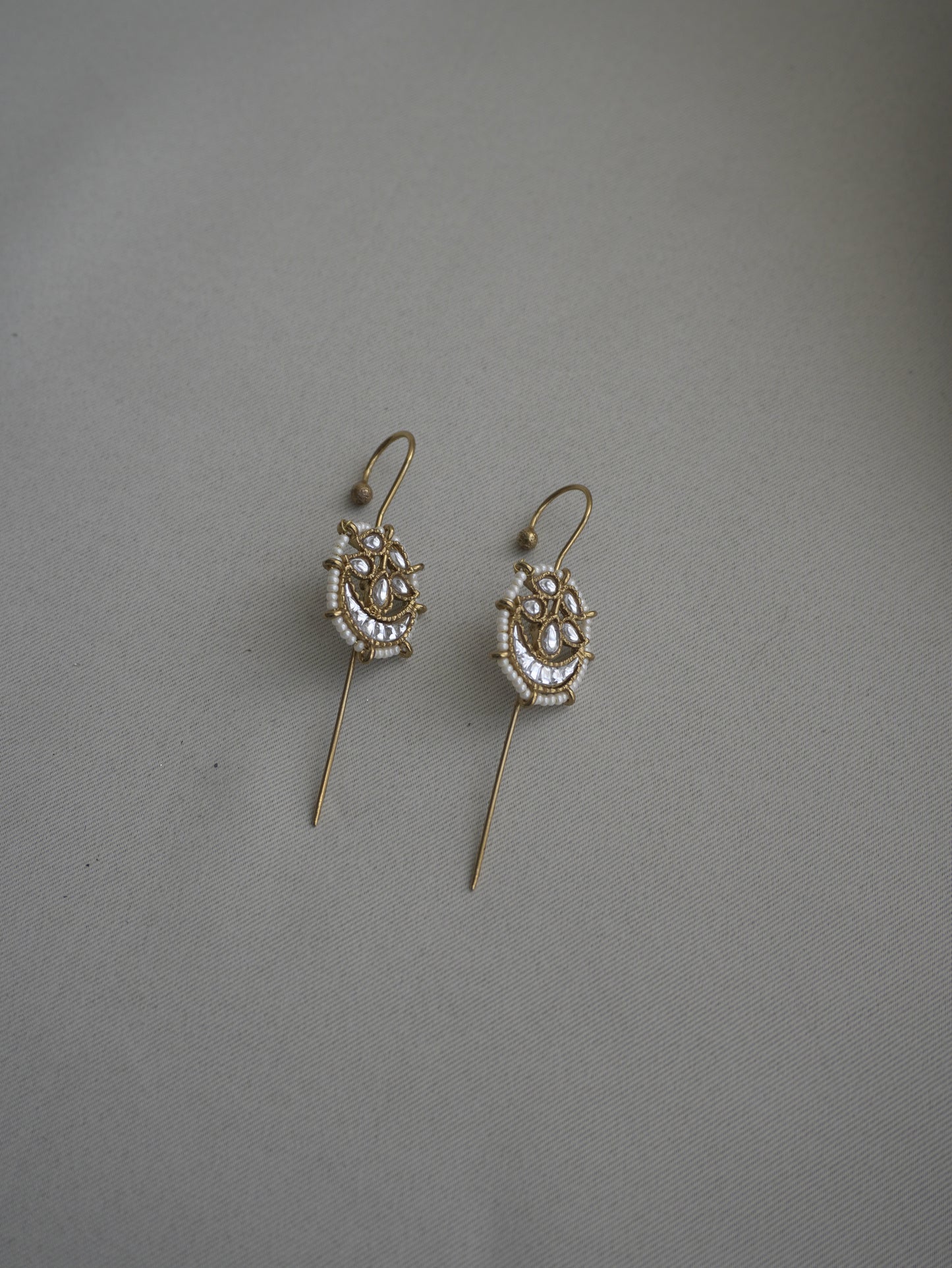 Aaral Green Kundan Crescent Ear Cuffs