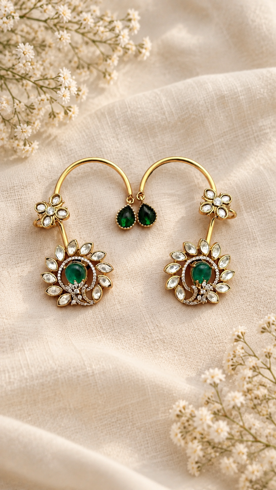 Kaira Kundan Ear Cuff Earrings (Detachable Studs)