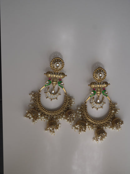 Meghna Antique Temple Chandbaali Earrings