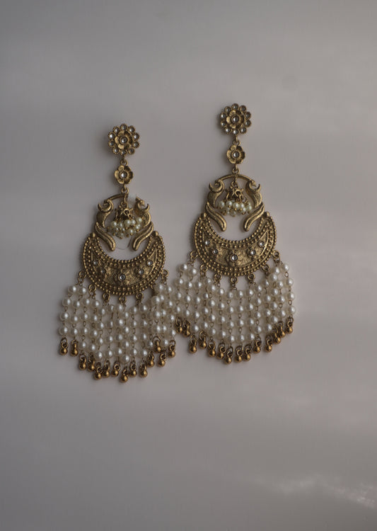 Gold Pearl Chandbaali Earrings