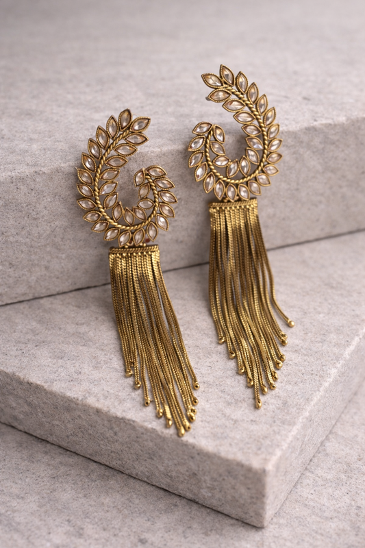 Arohi Leaf Tassel Earrings