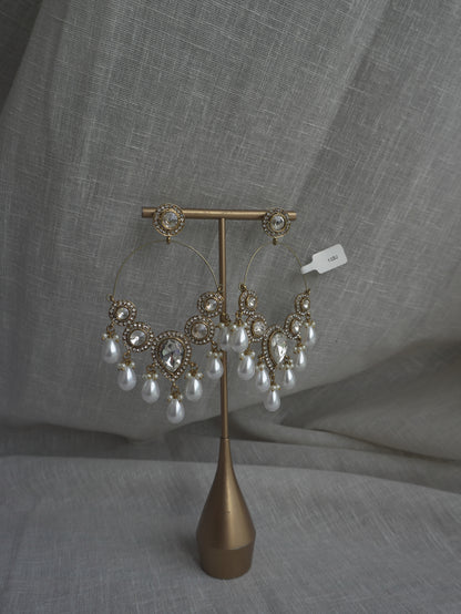 Pearl Drop Chaandbaali Hoop Earrings