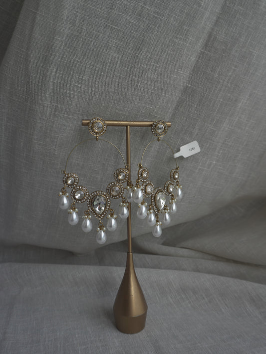 Pearl Drop Chaandbaali Hoop Earrings