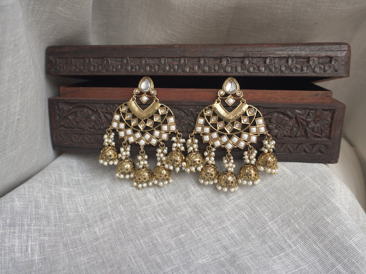 Ivory Jhumki Chandbaali Earrings