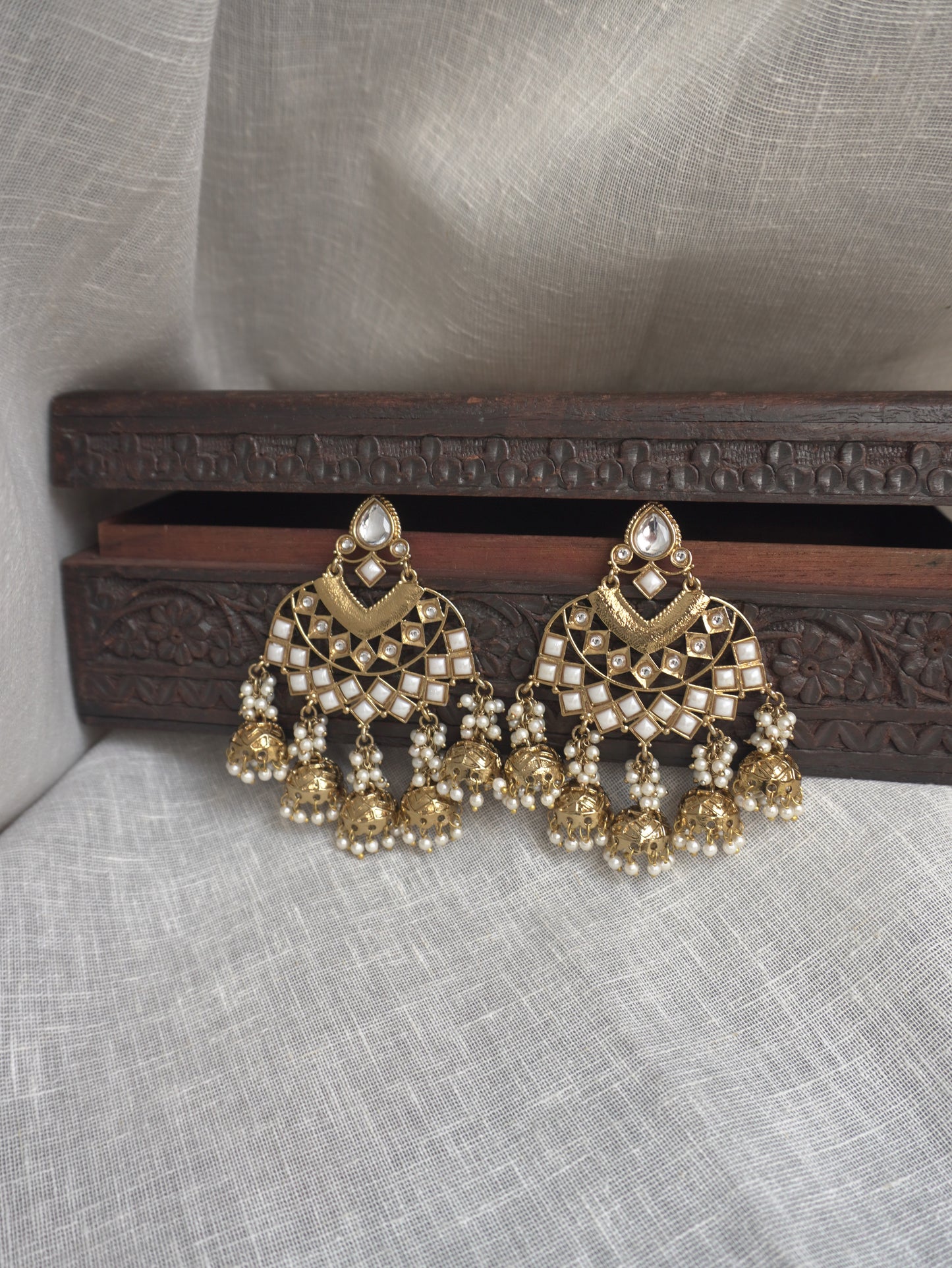 Ivory Jhumki Chandbaali Earrings