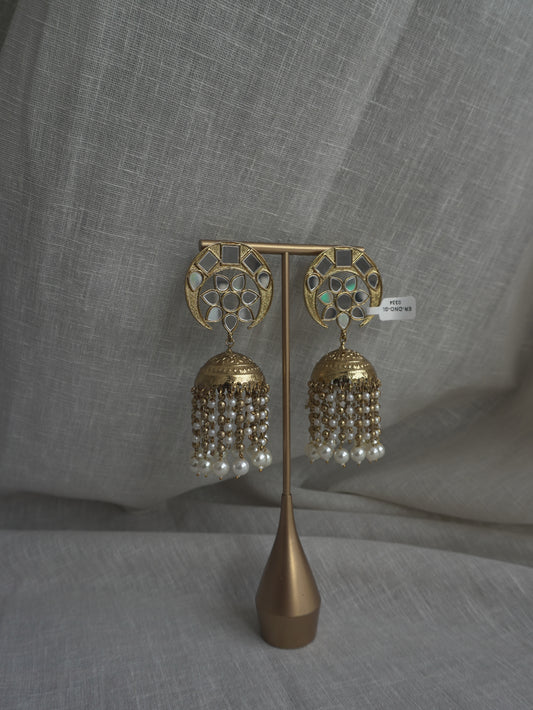 Mirror Pearl Gold Jhumka Earrings