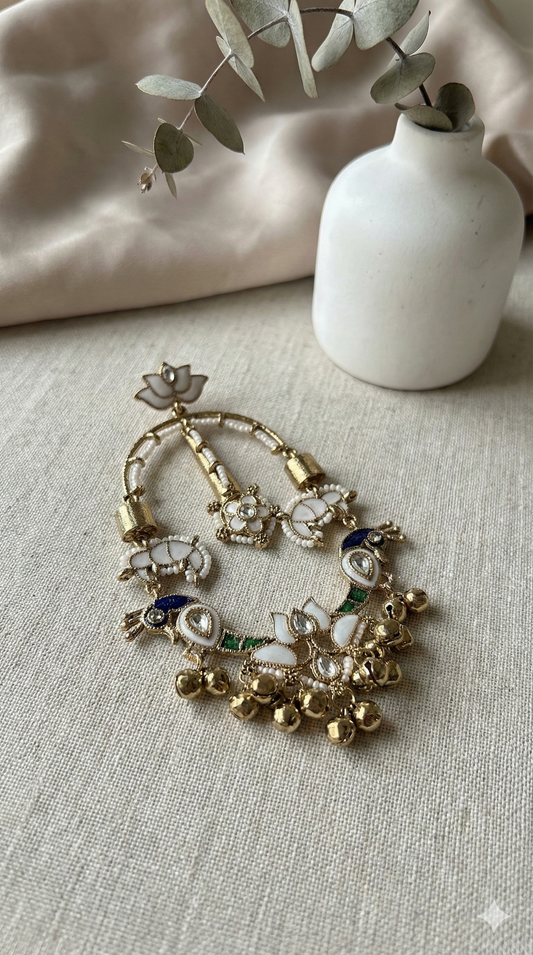 Lotus Meenakari Peacock Chandbaali Earrings