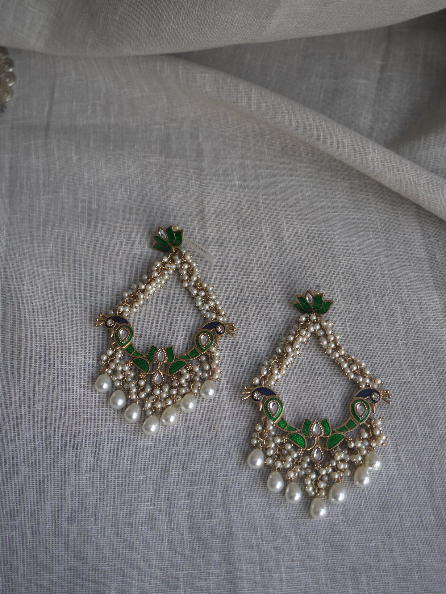 Pearl-Woven Peacock Chandbaali Earrings