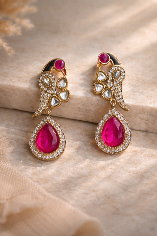 Pink Teardrop Stone Earrings