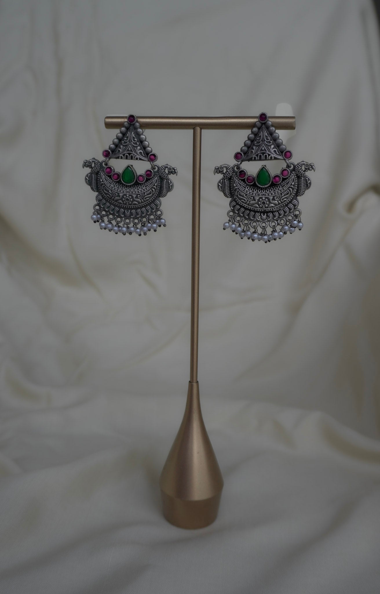 Oxidised Temple Multicolour Earrings