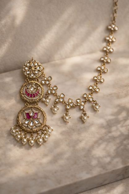 Pink Lotus Chandbaali with Detachable Kanauti