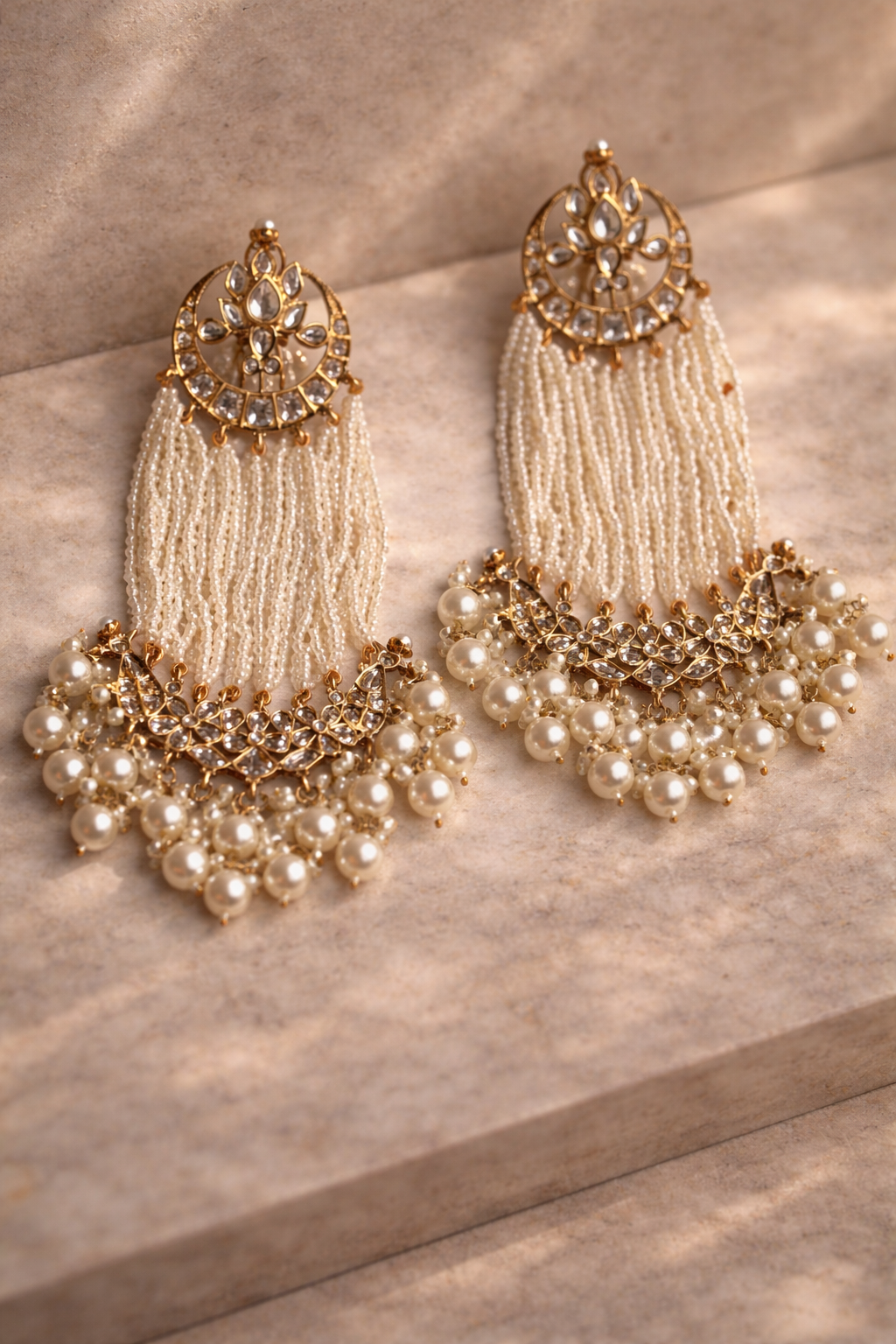 Prisha Pearl Tassel Chandbaali Earrings