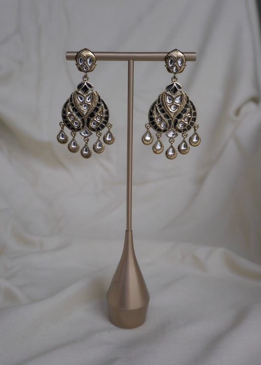 Black Enamel Kundan Earrings