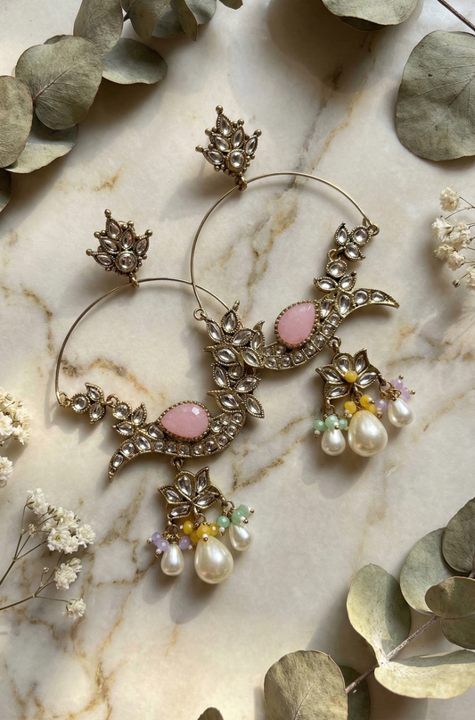 Saanvi Kundan Lotus Hoop Earrings